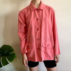 Bright coral/salmon pink button down from Amy K Su